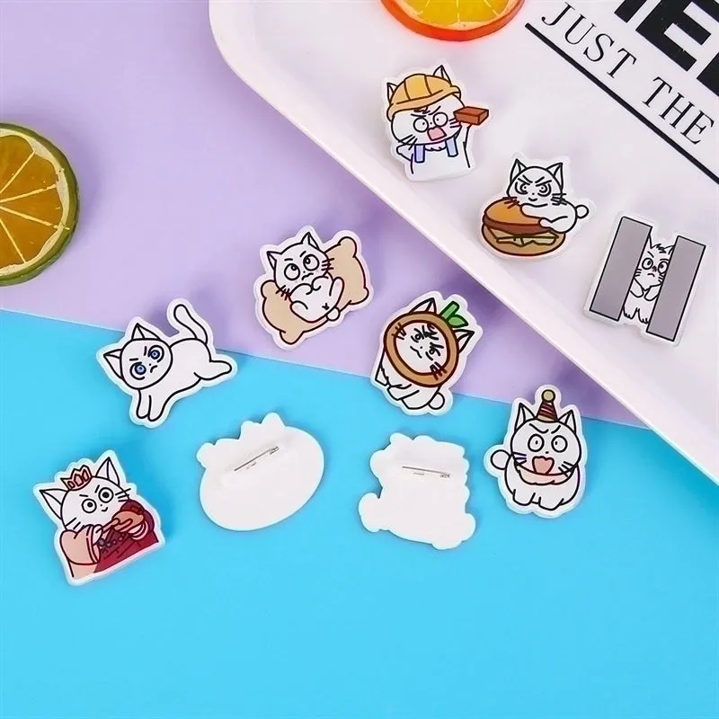 Cute Pin Cartoon Cat Arylic Printing Women's Brooches