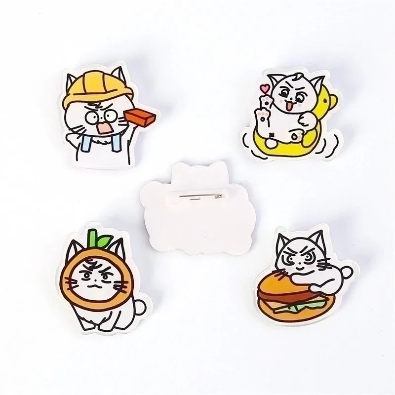 Cute Pin Cartoon Cat Arylic Printing Women's Brooches
