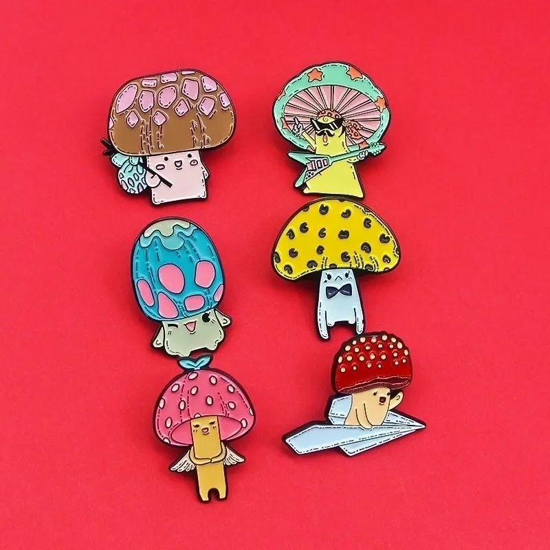 Cute Pin Cartoon Mushroom Alloy Stoving Varnish Unisex Brooches