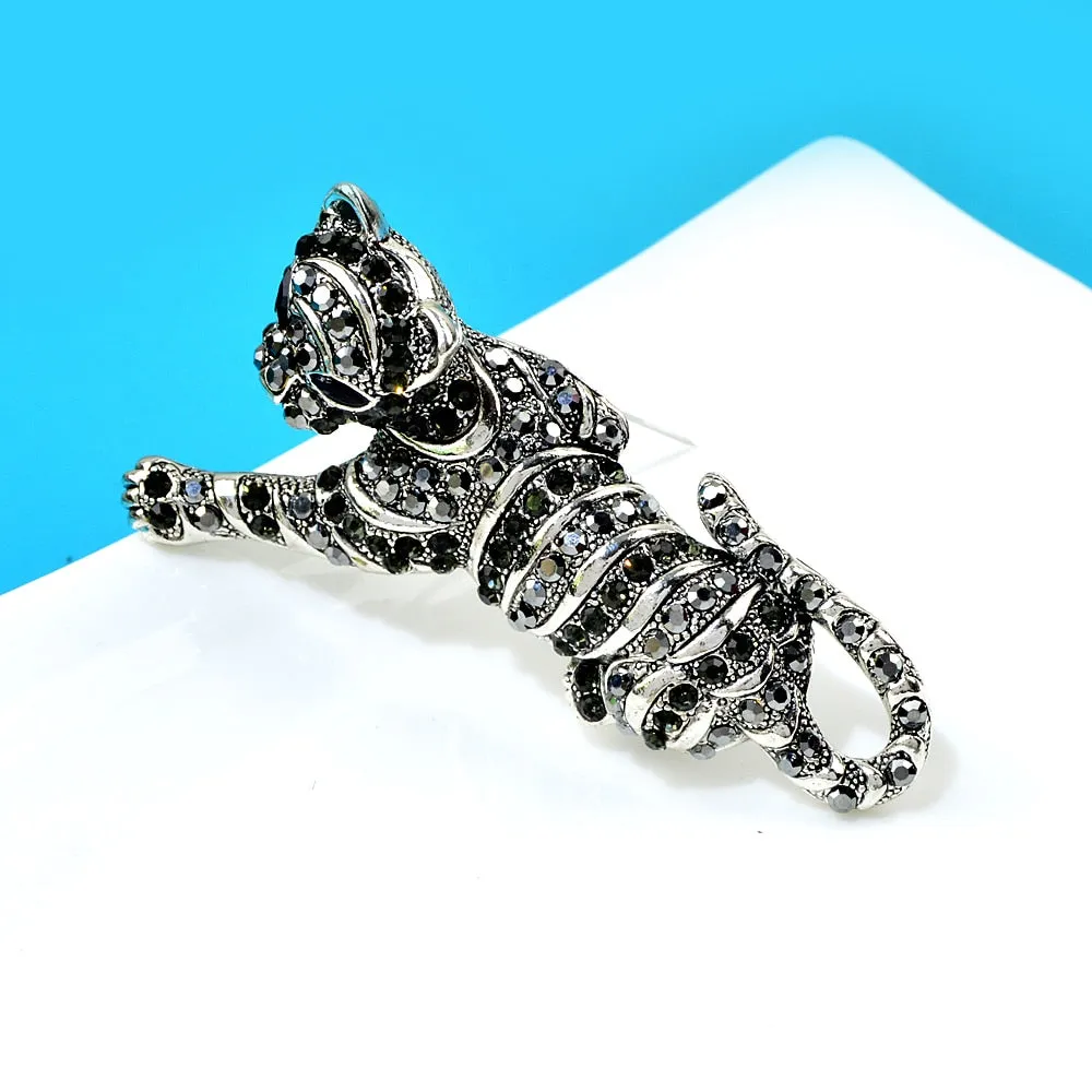Cute Tiger Brooches For Men Vivid Wild Animal Leopard Rhinestone Pins Brooch Coat Jewelry