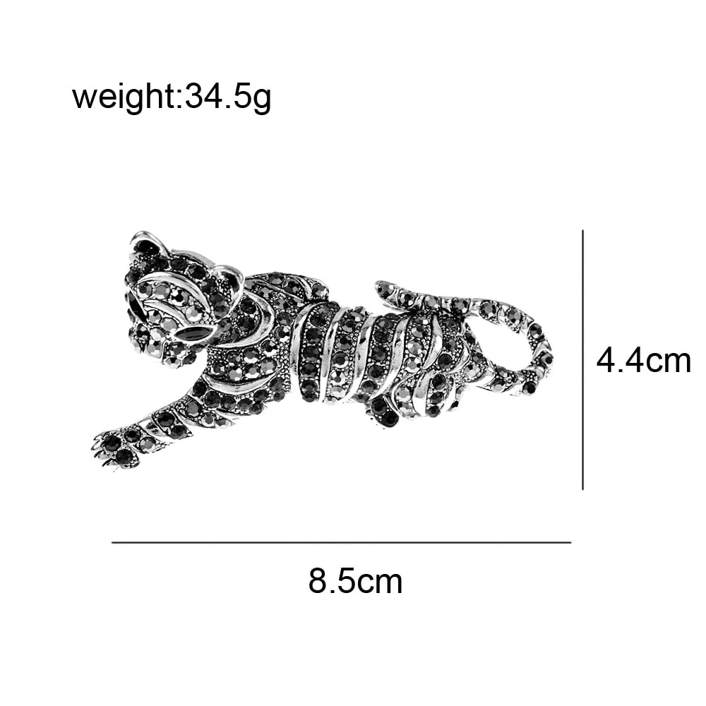 Cute Tiger Brooches For Men Vivid Wild Animal Leopard Rhinestone Pins Brooch Coat Jewelry