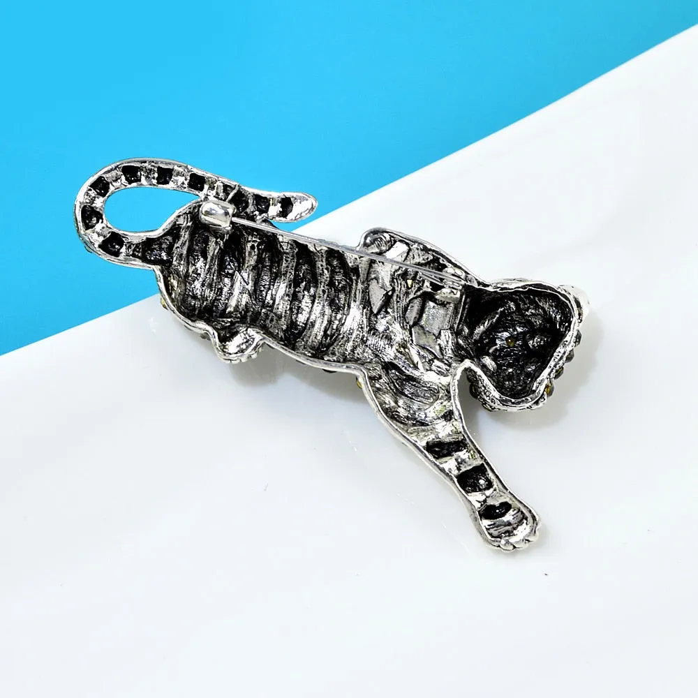 Cute Tiger Brooches For Men Vivid Wild Animal Leopard Rhinestone Pins Brooch Coat Jewelry