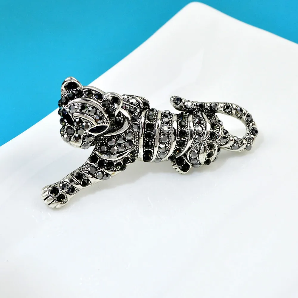 Cute Tiger Brooches For Men Vivid Wild Animal Leopard Rhinestone Pins Brooch Coat Jewelry