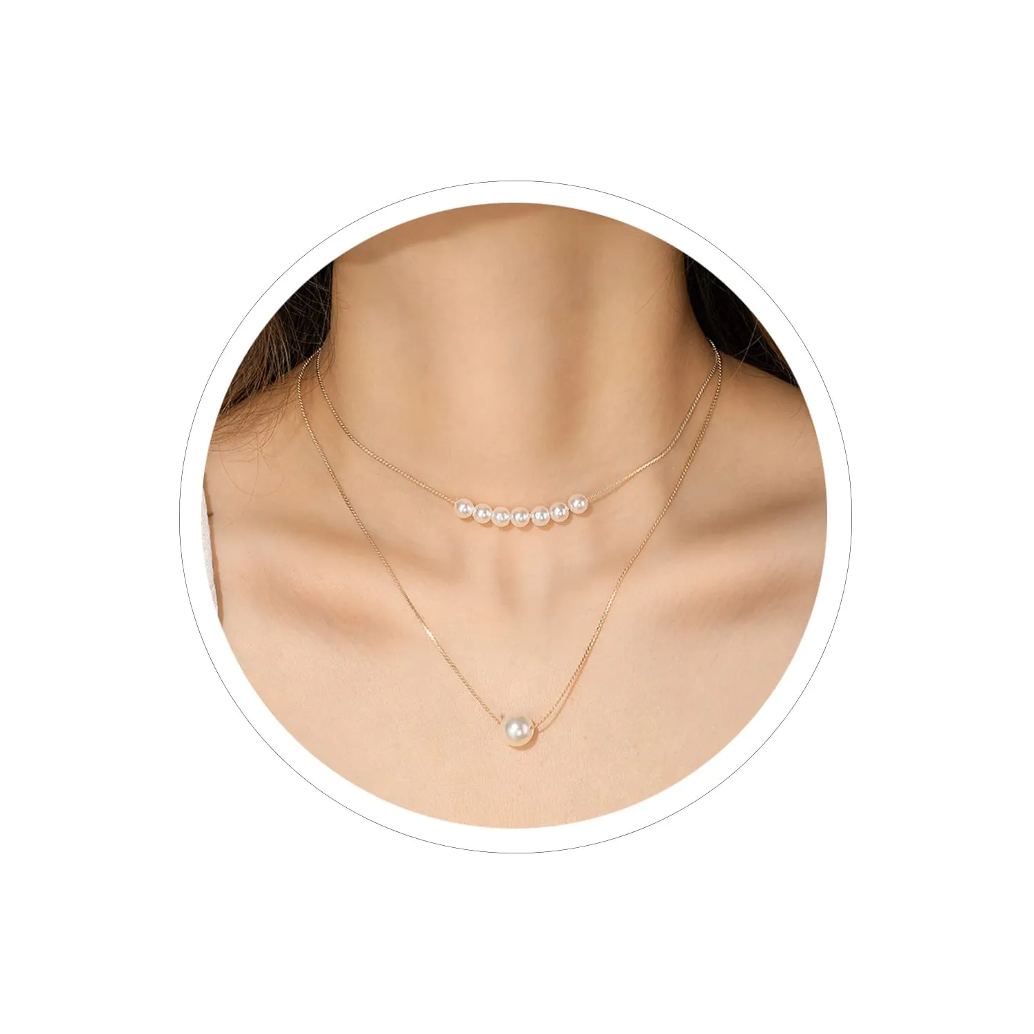 Dainty Pearl Necklaces for Women,14K Gold Plated Handmade Tiny Pearl Choker Collar Necklace Baroque Pearl Pendant Necklace White Pearl Jewelry (Double pearl chain-gold)