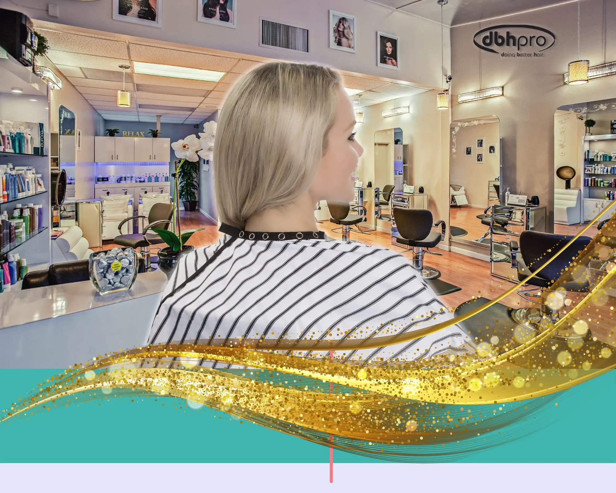 dbhpro Professional Hairdressing Salon and Barber Cape with Adjustable Snap Closure For Hair Stylist - Waterproof, Bleach proof, 51x71 inches, Black and White