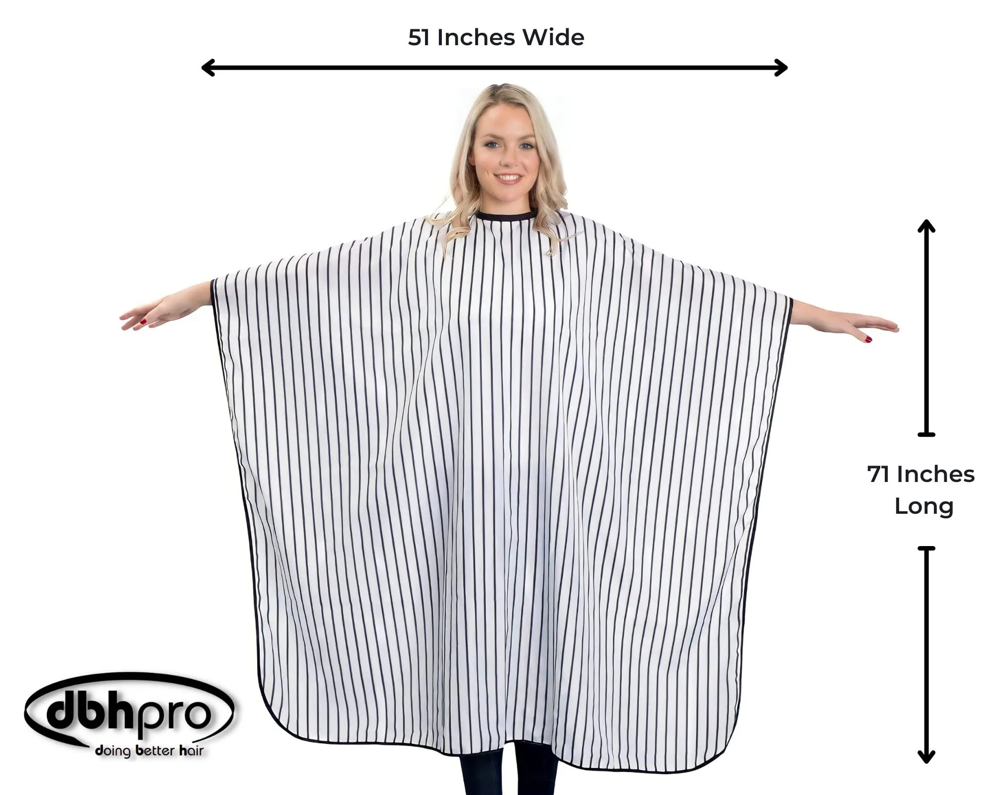 dbhpro Professional Hairdressing Salon and Barber Cape with Adjustable Snap Closure For Hair Stylist - Waterproof, Bleach proof, 51x71 inches, Black and White