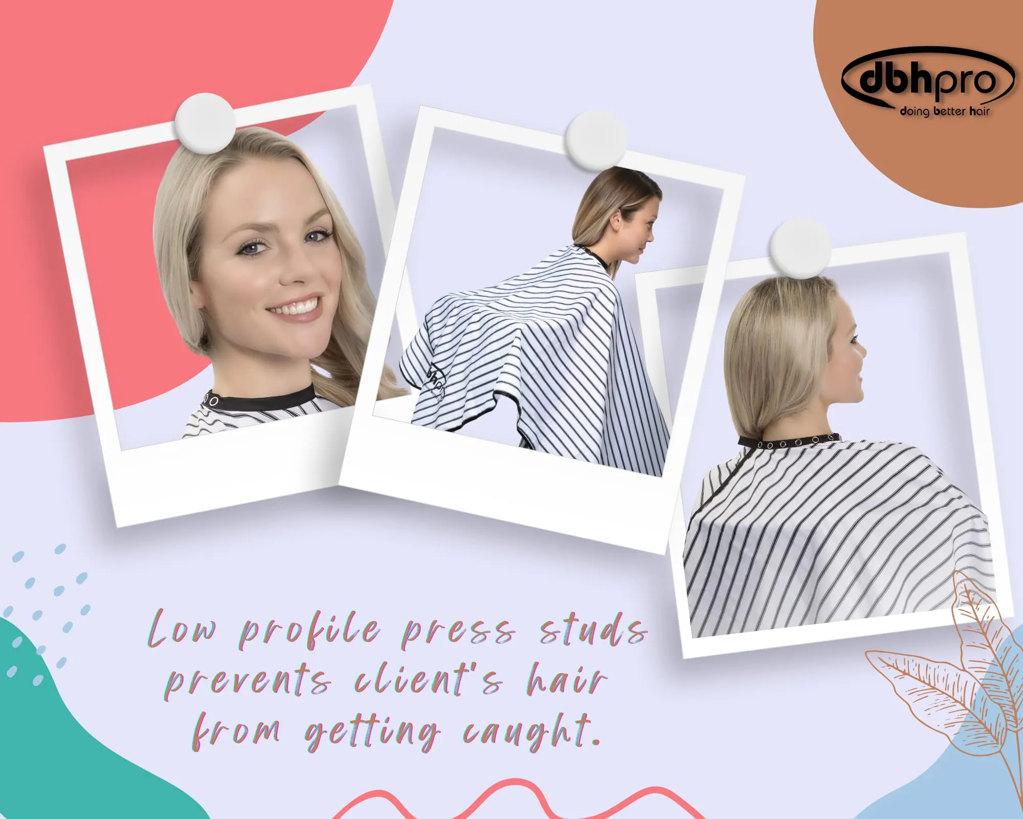dbhpro Professional Hairdressing Salon and Barber Cape with Adjustable Snap Closure For Hair Stylist - Waterproof, Bleach proof, 51x71 inches, Black and White