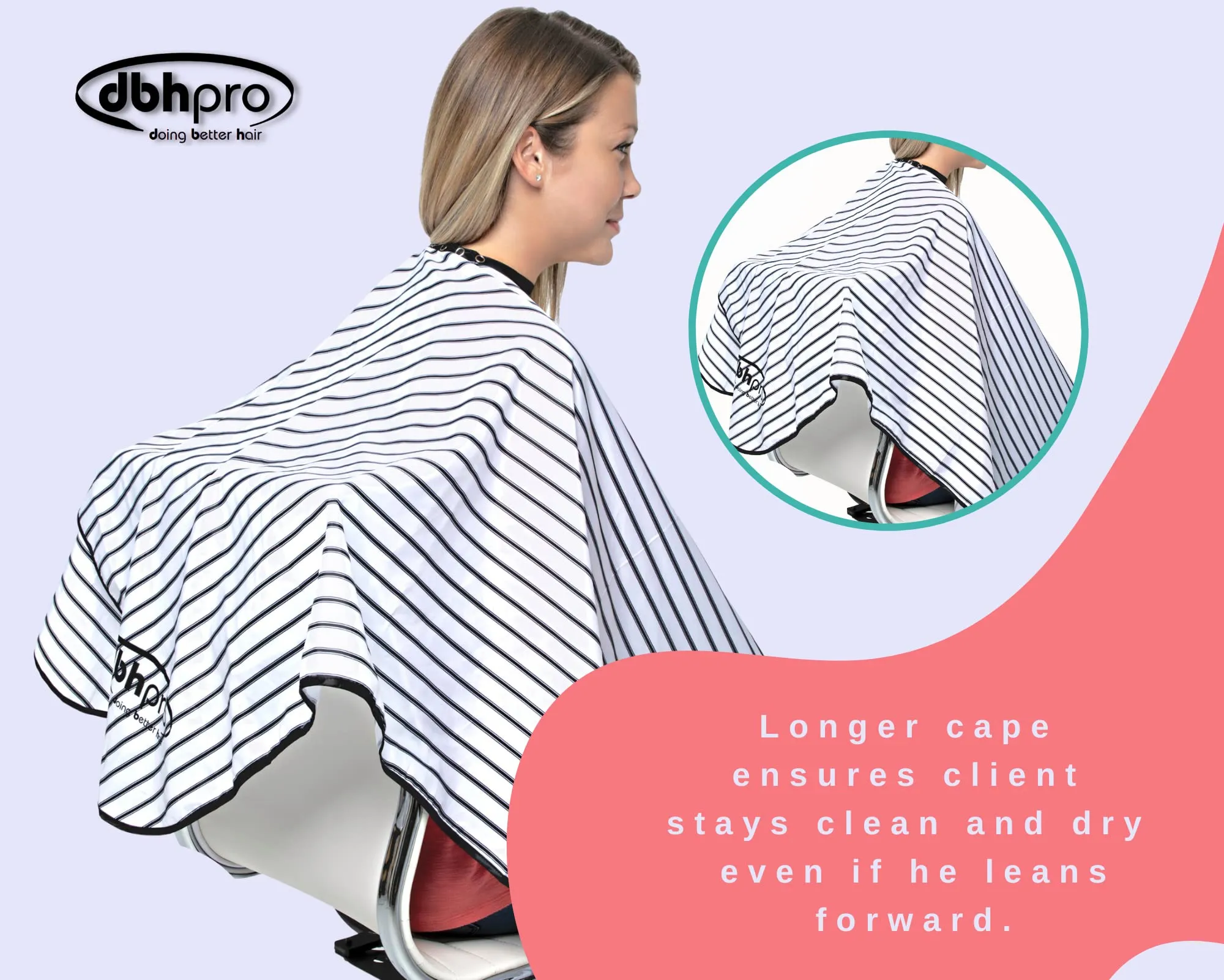 dbhpro Professional Hairdressing Salon and Barber Cape with Adjustable Snap Closure For Hair Stylist - Waterproof, Bleach proof, 51x71 inches, Black and White