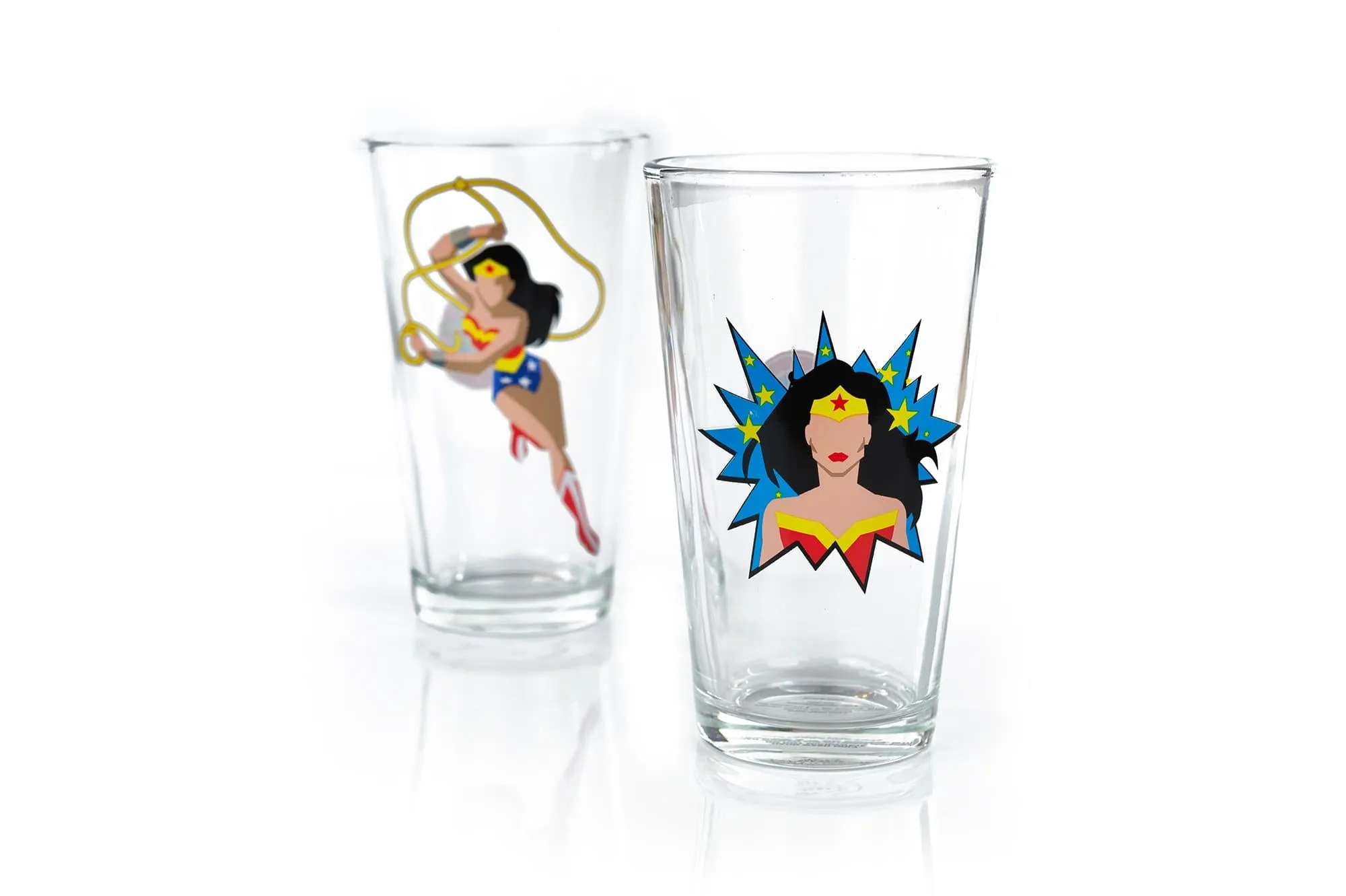 DC Wonder Woman Pint Glass Set | Two Action Packed 16-Ounce Cups | Set Of 2