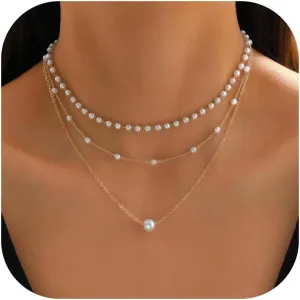 Dcfywl731 Pearls Necklaces for Women Layered Cross Heart Choker Trendy Wedding Dainty Gold Jewelry Set for Women Gifts