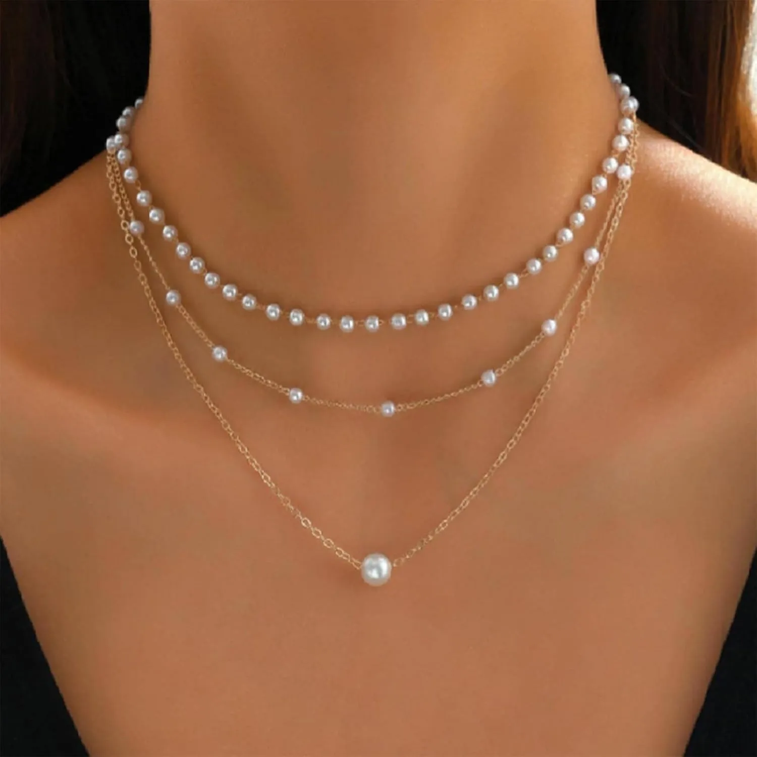 Dcfywl731 Pearls Necklaces for Women Layered Cross Heart Choker Trendy Wedding Dainty Gold Jewelry Set for Women Gifts