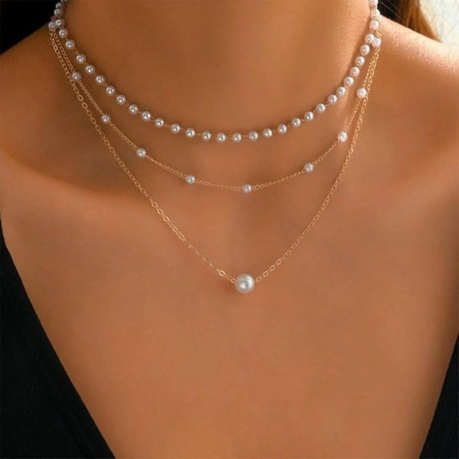 Dcfywl731 Pearls Necklaces for Women Layered Cross Heart Choker Trendy Wedding Dainty Gold Jewelry Set for Women Gifts