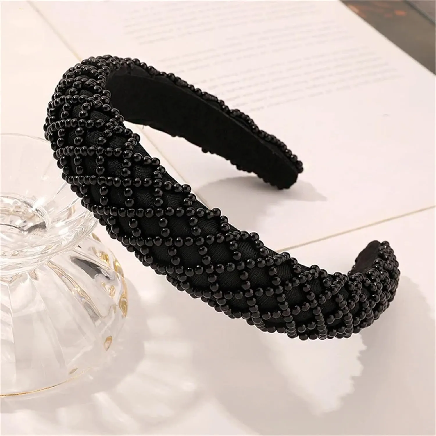Dcvmvmn Women's Beaded Hair Band Wide Hair Hoop Sweet Headdress Wedding Bridal Hair Jewelry Accessories