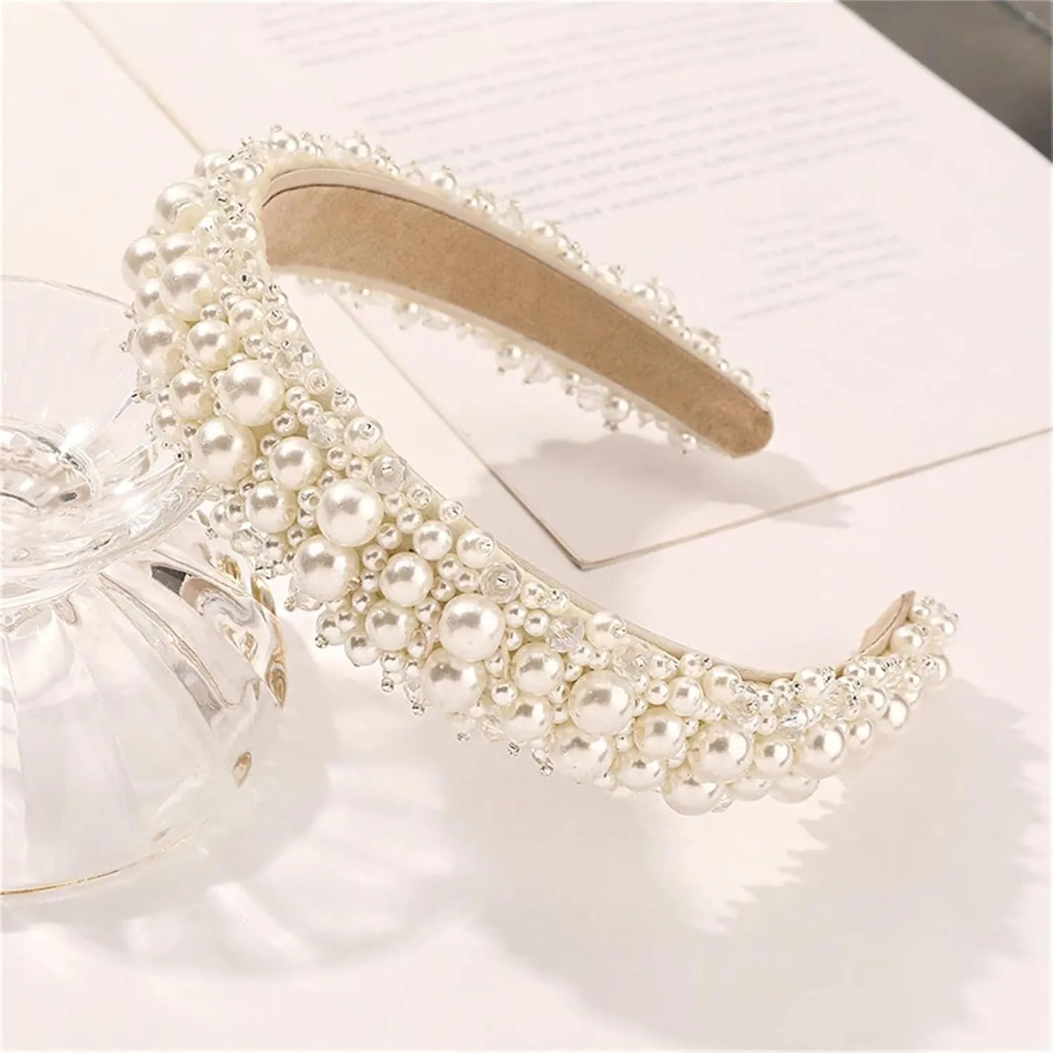 Dcvmvmn Women's Beaded Hair Band Wide Hair Hoop Sweet Headdress Wedding Bridal Hair Jewelry Accessories