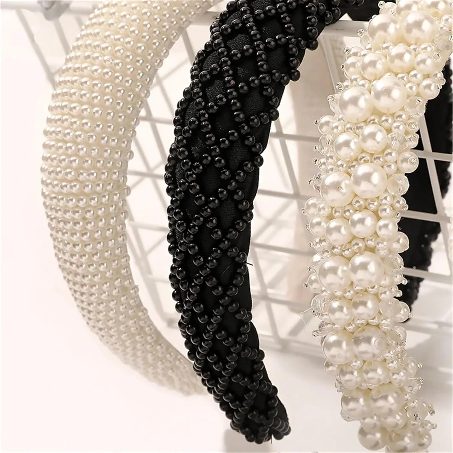 Dcvmvmn Women's Beaded Hair Band Wide Hair Hoop Sweet Headdress Wedding Bridal Hair Jewelry Accessories