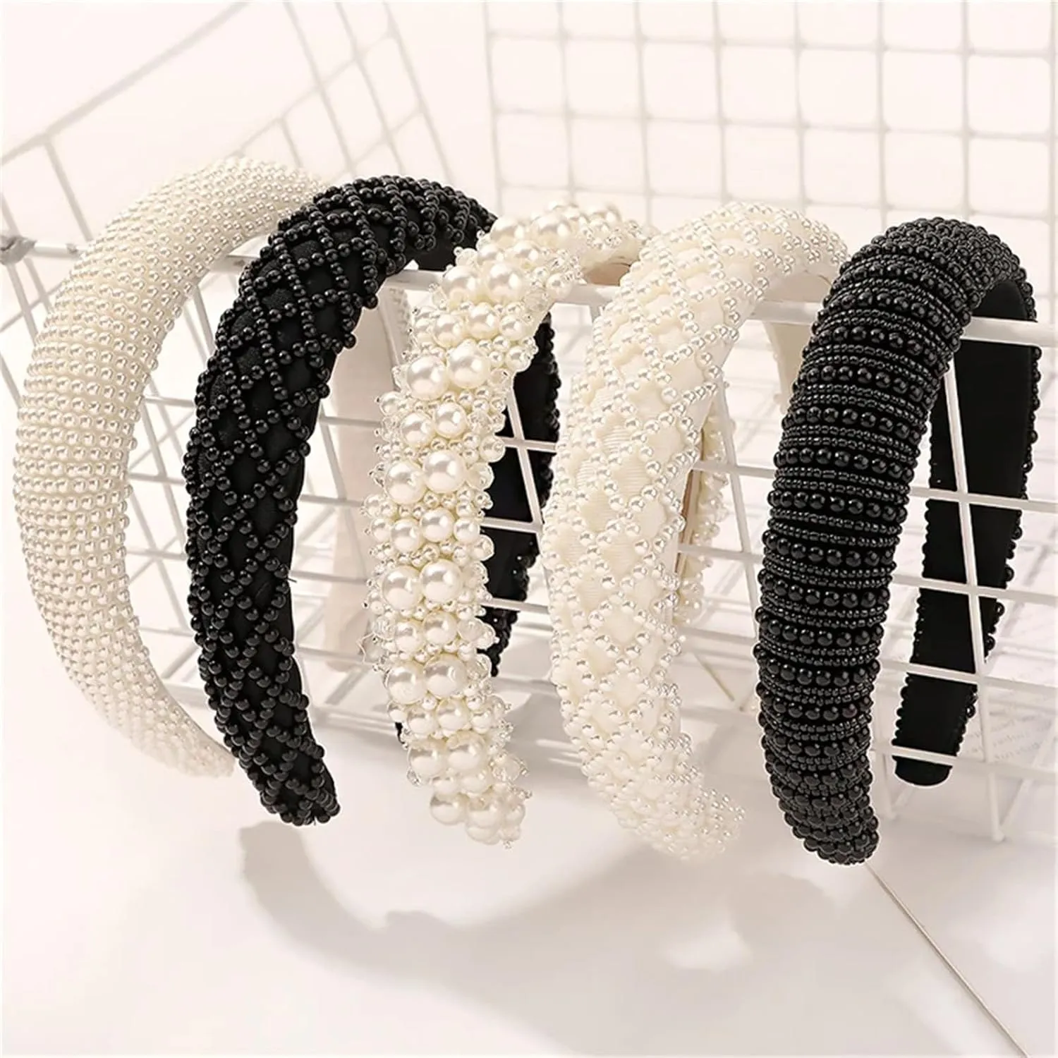 Dcvmvmn Women's Beaded Hair Band Wide Hair Hoop Sweet Headdress Wedding Bridal Hair Jewelry Accessories