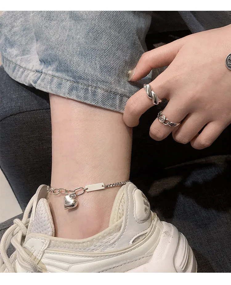 Delicate Handmade Silver Color Love Heart Anklet Bracelet for Women