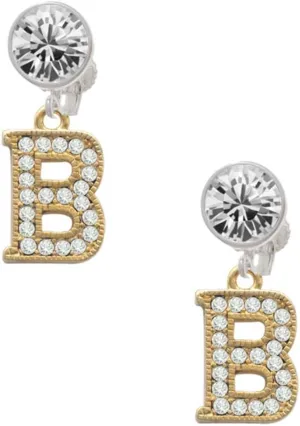 Delight Jewelry Goldtone Crystal Initial - B - Large Crystal Clip on Earrings