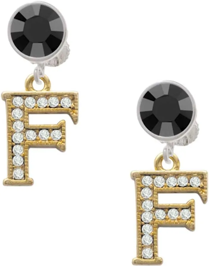 Delight Jewelry Goldtone Crystal Initial - F - Large Crystal Clip on Earrings