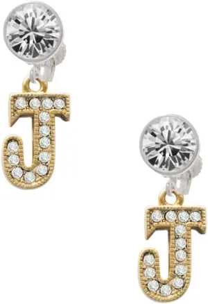 Delight Jewelry Goldtone Crystal Initial - J - Large Crystal Clip on Earrings