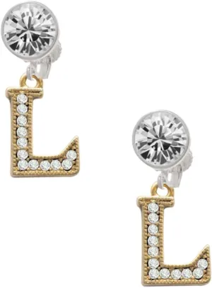 Delight Jewelry Goldtone Crystal Initial - L - Large Crystal Clip on Earrings