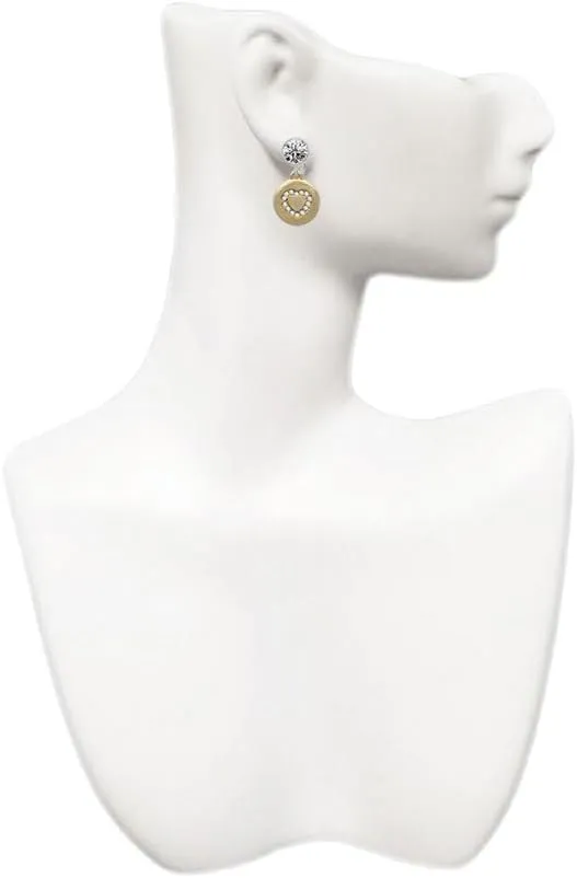 Delight Jewelry Goldtone Disc with Crystal Heart - Large Crystal Clip on Earrings