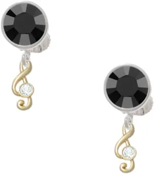 Delight Jewelry Goldtone Mini Clef with Crystal - Large Crystal Clip on Earrings