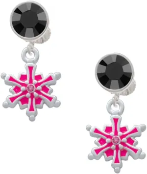Delight Jewelry Hot Pink Snowflake with Hot Pink Crystal - Large Crystal Clip on Earrings