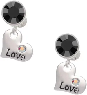 Delight Jewelry Love Heart with AB Crystal - Large Crystal Clip on Earrings