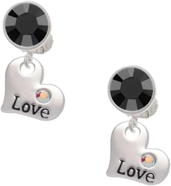 Delight Jewelry Love Heart with AB Crystal - Large Crystal Clip on Earrings