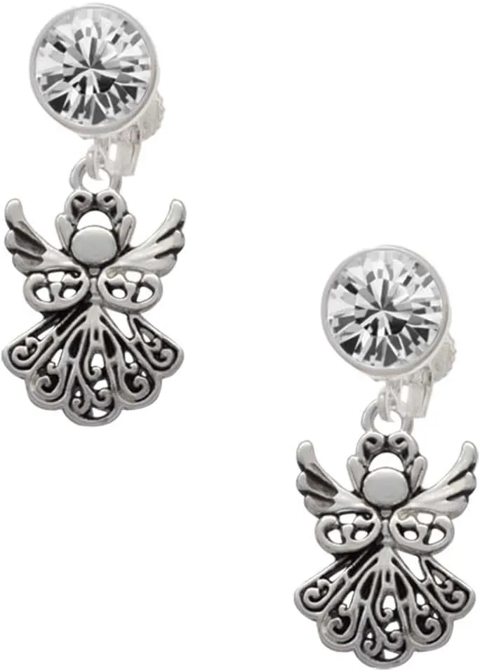 Delight Jewelry Silvertone Angel - Large Crystal Clip on Earrings
