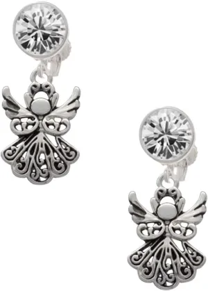 Delight Jewelry Silvertone Angel - Large Crystal Clip on Earrings