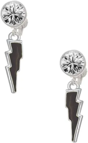 Delight Jewelry Silvertone Black Lightning Bolt - Large Crystal Clip on Earrings