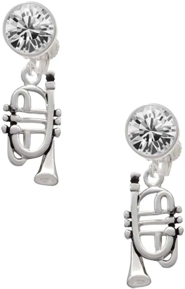 Delight Jewelry Silvertone Cornet - Large Crystal Clip on Earrings