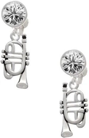 Delight Jewelry Silvertone Cornet - Large Crystal Clip on Earrings