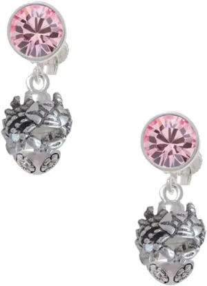 Delight Jewelry Silvertone Crabs Spinner - Large Crystal Clip on Earrings