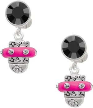 Delight Jewelry Silvertone Crystal Hot Pink Spinner - Large Crystal Clip on Earrings