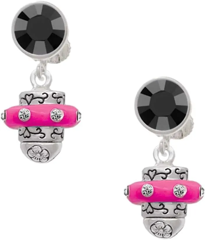 Delight Jewelry Silvertone Crystal Hot Pink Spinner - Large Crystal Clip on Earrings
