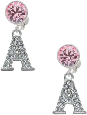 Delight Jewelry Silvertone Crystal Initial - A - Large Crystal Clip on Earrings
