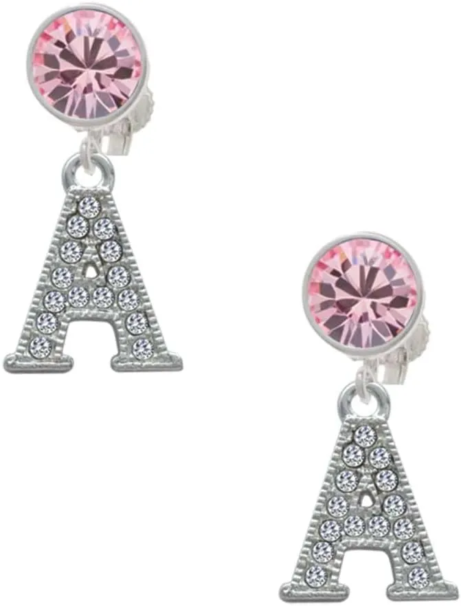 Delight Jewelry Silvertone Crystal Initial - A - Large Crystal Clip on Earrings