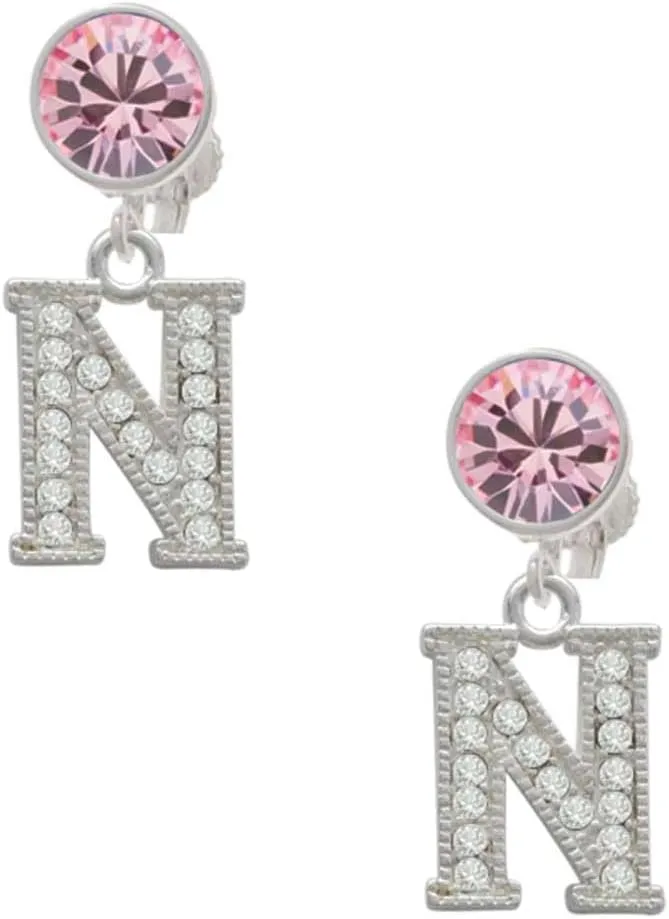 Delight Jewelry Silvertone Crystal Initial - N - Large Crystal Clip on Earrings