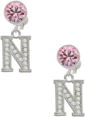 Delight Jewelry Silvertone Crystal Initial - N - Large Crystal Clip on Earrings