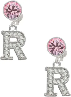 Delight Jewelry Silvertone Crystal Initial - R - Large Crystal Clip on Earrings