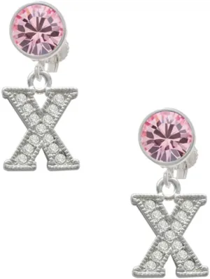 Delight Jewelry Silvertone Crystal Initial - X - Large Crystal Clip on Earrings