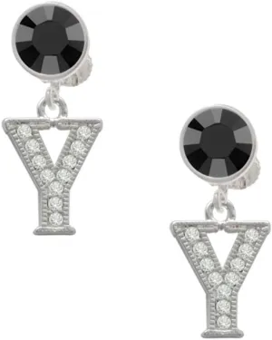 Delight Jewelry Silvertone Crystal Initial - Y - Large Crystal Clip on Earrings