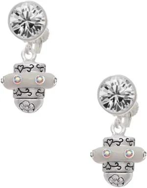 Delight Jewelry Silvertone Crystal Spinner - Large Crystal Clip on Earrings