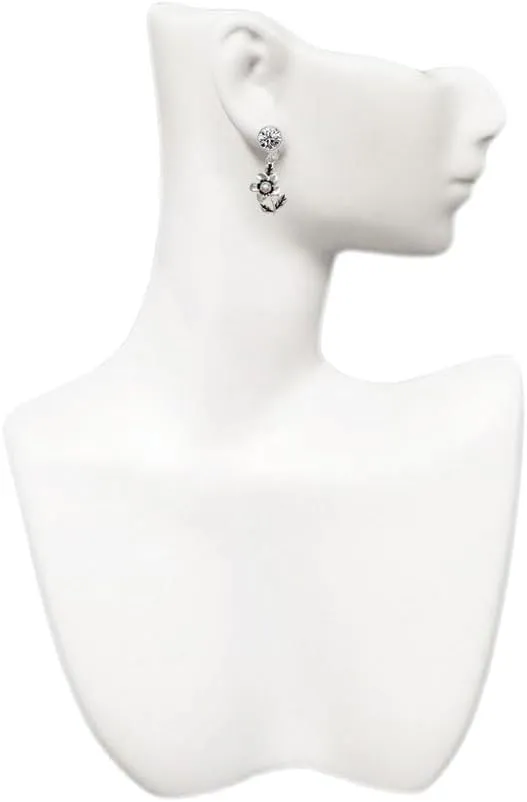 Delight Jewelry Silvertone Flower with AB Crystal - Large Crystal Clip on Earrings
