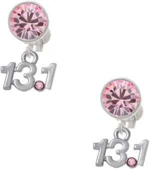 Delight Jewelry Silvertone Half Marathon - 13.1 with Pink Crystal - Large Crystal Clip on Earrings