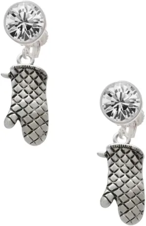 Delight Jewelry Silvertone Oven Mitt - Large Crystal Clip on Earrings
