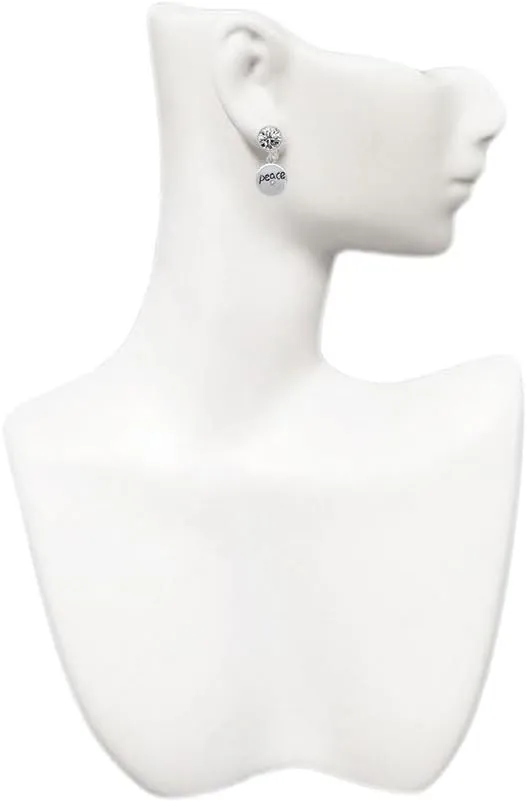 Delight Jewelry Silvertone Peace with AB Crystal and Dove - Large Crystal Clip on Earrings
